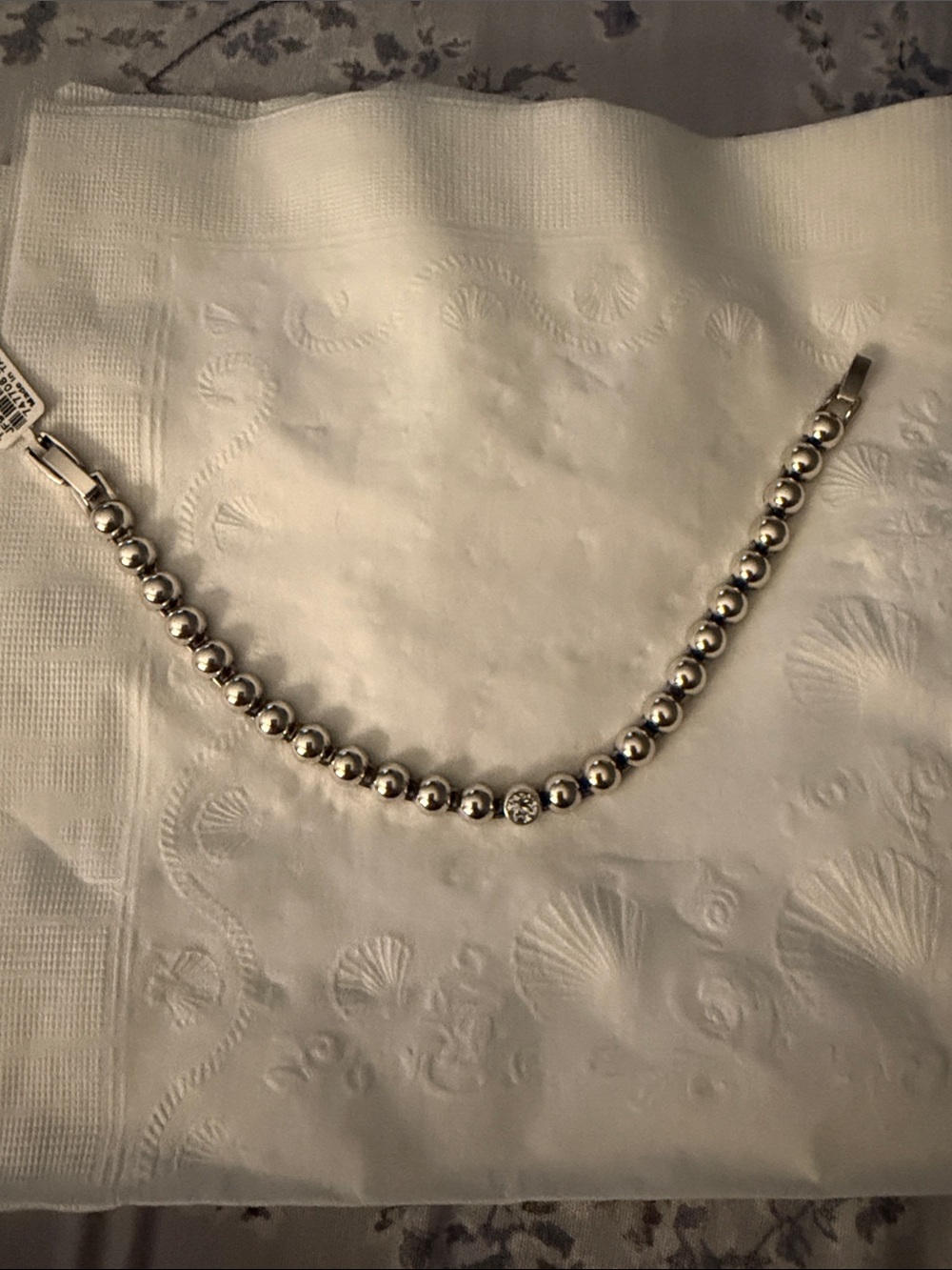 Brighton twinkle Silver Beaded Bracelet with Center Crystal NWT